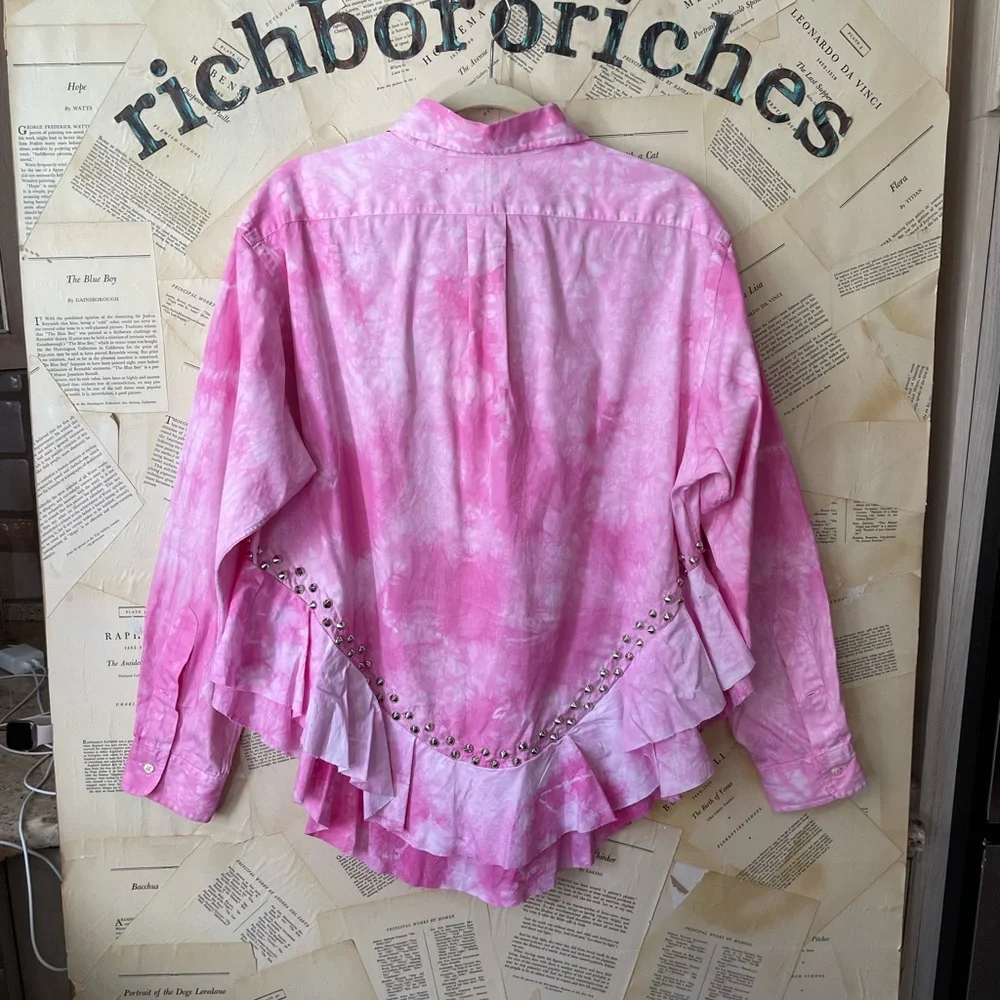 Free People Tricia Fix Heart Washed Top Ruffle Studded Pink Tye Dye - Picture 5 of 5